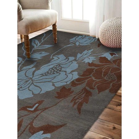 GLITZY RUGS Hand Tufted Wool 8 x 8 ft. Square Floral Area Rug, Gray & Blue UBSK00514T1403C8